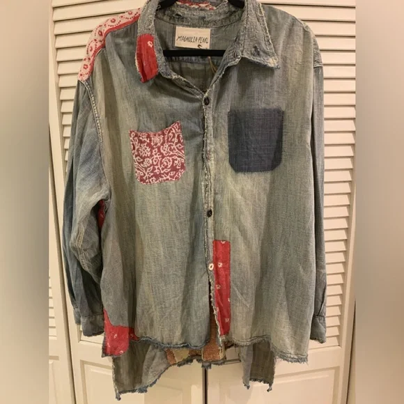 MAGNOLIA PEARL-RARE-AMERICAN INDIAN ON DENIM WORKSHIRT - Picture 1 of 10